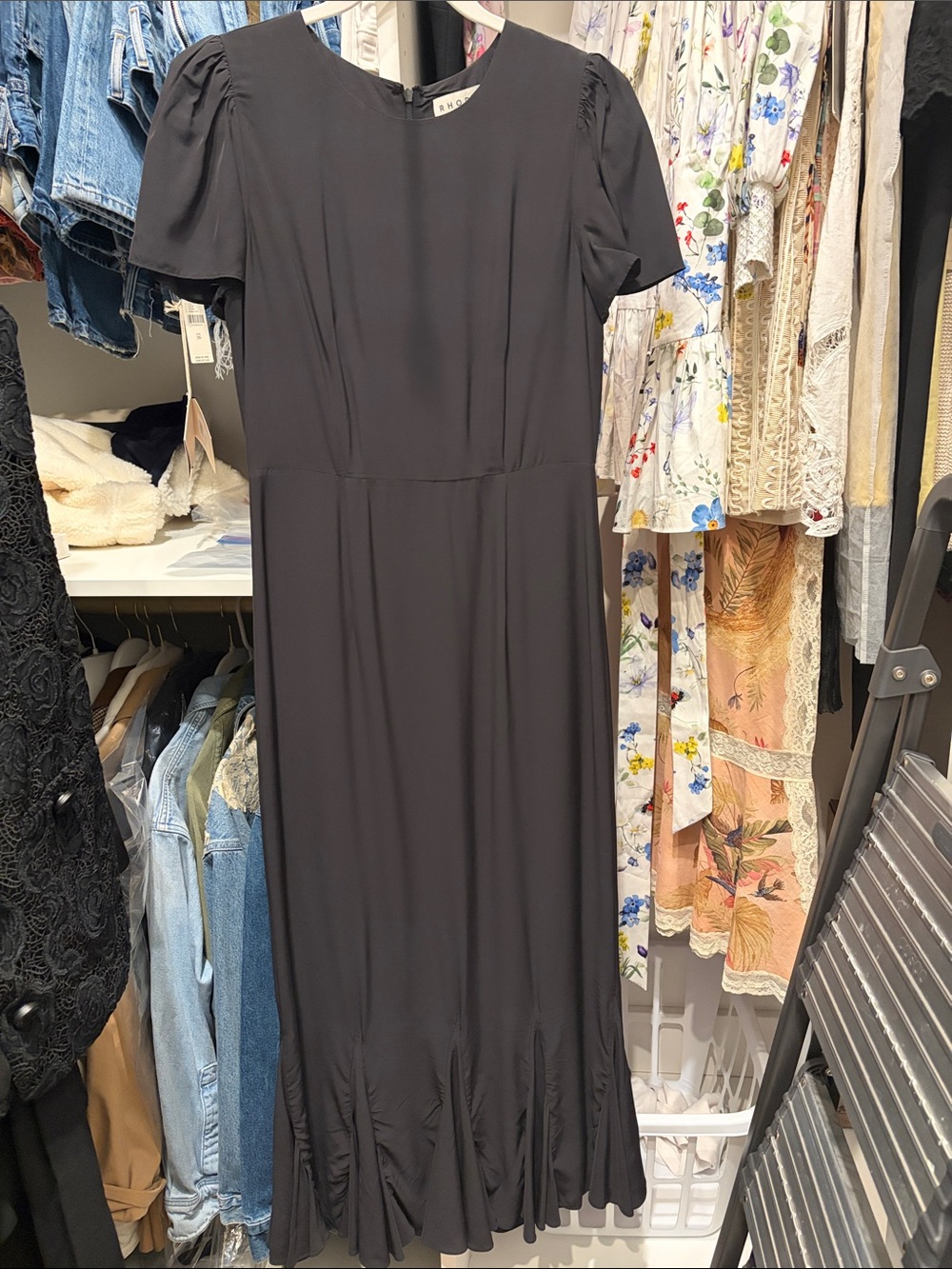 RHODE Black Puff-Sleeve Maxi Dress